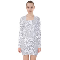 Joy Division Unknown Pleasures Post Punk V-neck Bodycon Long Sleeve Dress by Salman4z