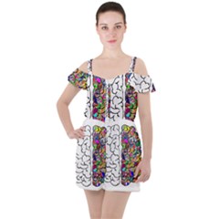 Brain Mind Aianatomy Ruffle Cut Out Chiffon Playsuit by Salman4z