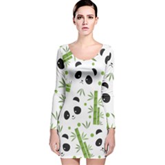 Giant Panda Bear Green Bamboo Long Sleeve Velvet Bodycon Dress by Salman4z