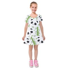 Giant Panda Bear Green Bamboo Kids  Short Sleeve Velvet Dress by Salman4z