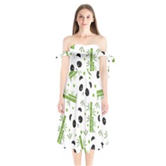 Giant Panda Bear Green Bamboo Shoulder Tie Bardot Midi Dress by Salman4z