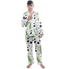 Giant Panda Bear Green Bamboo Men s Long Sleeve Satin Pajamas Set by Salman4z