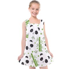 Giant Panda Bear Green Bamboo Kids  Cross Back Dress by Salman4z