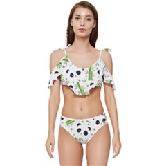 Giant Panda Bear Green Bamboo Ruffle Edge Tie Up Bikini Set	 by Salman4z