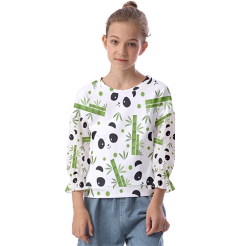 Giant Panda Bear Green Bamboo Kids  Cuff Sleeve Top by Salman4z