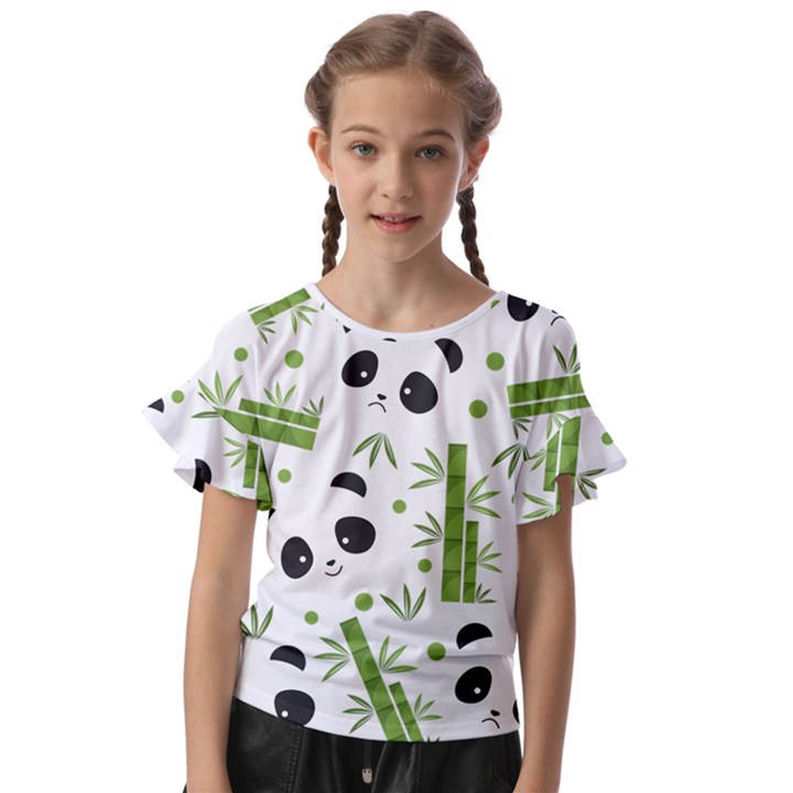 Giant Panda Bear Green Bamboo Kids  Cut Out Flutter Sleeves