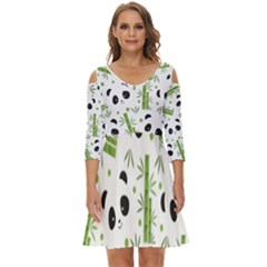 Giant Panda Bear Green Bamboo Shoulder Cut Out Zip Up Dress by Salman4z