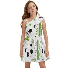 Giant Panda Bear Green Bamboo Kids  One Shoulder Party Dress by Salman4z