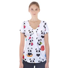 Giant Panda Bear Cuteness Short Sleeve Front Detail Top by Salman4z