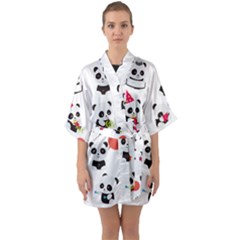 Giant Panda Bear Cuteness Half Sleeve Satin Kimono  by Salman4z