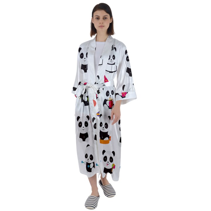 Giant Panda Bear Cuteness Maxi Satin Kimono