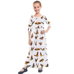 Butterfly Butterflies Insect Swarm Kids  Quarter Sleeve Maxi Dress by Salman4z