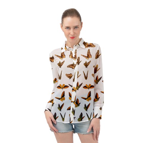 Butterfly Butterflies Insect Swarm Long Sleeve Chiffon Shirt by Salman4z