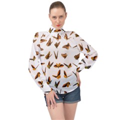 Butterfly Butterflies Insect Swarm High Neck Long Sleeve Chiffon Top by Salman4z