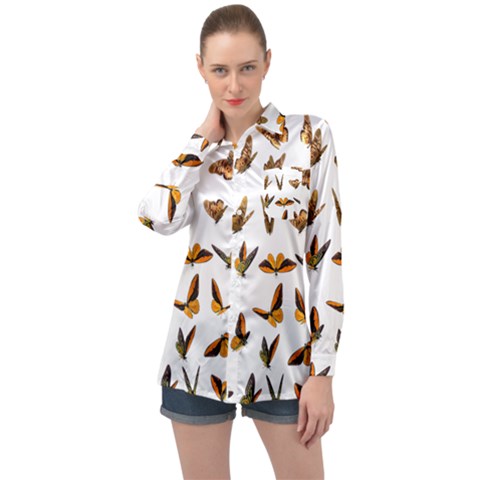 Butterfly Butterflies Insect Swarm Long Sleeve Satin Shirt by Salman4z