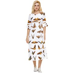 Butterfly Butterflies Insect Swarm Double Cuff Midi Dress by Salman4z