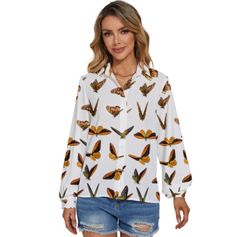 Butterfly Butterflies Insect Swarm Women s Long Sleeve Button Down Shirt by Salman4z