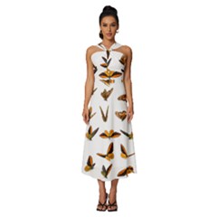 Butterfly Butterflies Insect Swarm Sleeveless Cross Front Cocktail Midi Chiffon Dress