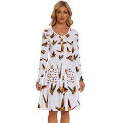 Butterfly Butterflies Insect Swarm Long Sleeve Dress With Pocket by Salman4z