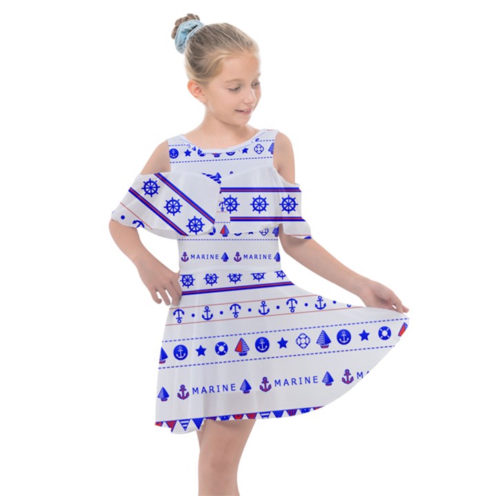 Marine Nautical Clip Art Kids  Shoulder Cutout Chiffon Dress