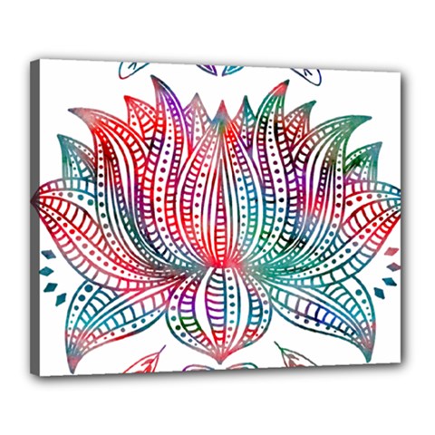 Lotus Feathers Boho Watercolor Canvas 20  X 16  (stretched) by Salman4z