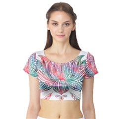 Lotus Feathers Boho Watercolor Short Sleeve Crop Top by Salman4z