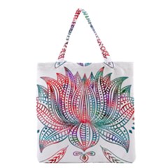 Lotus Feathers Boho Watercolor Grocery Tote Bag by Salman4z