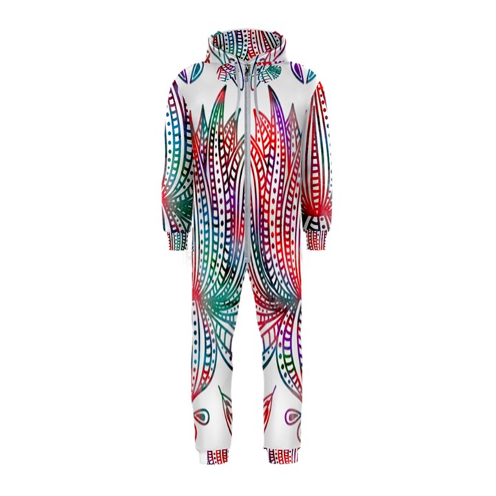 Lotus Feathers Boho Watercolor Hooded Jumpsuit (Kids)