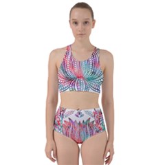 Lotus Feathers Boho Watercolor Racer Back Bikini Set by Salman4z