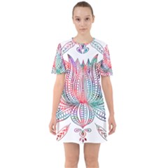 Lotus Feathers Boho Watercolor Sixties Short Sleeve Mini Dress by Salman4z