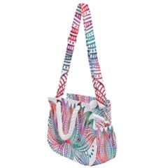 Lotus Feathers Boho Watercolor Rope Handles Shoulder Strap Bag by Salman4z