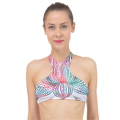 Lotus Feathers Boho Watercolor High Neck Bikini Top by Salman4z