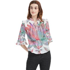 Lotus Feathers Boho Watercolor Loose Horn Sleeve Chiffon Blouse