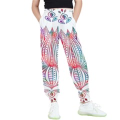 Lotus Feathers Boho Watercolor Kids  Elastic Waist Pants by Salman4z