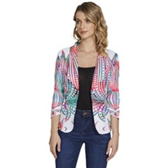 Lotus Feathers Boho Watercolor Women s One-button 3/4 Sleeve Short Jacket