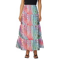 Lotus Feathers Boho Watercolor Tiered Ruffle Maxi Skirt