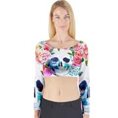 Day Of The Dead Skull Art Long Sleeve Crop Top by Salman4z