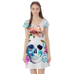 Day Of The Dead Skull Art Short Sleeve Skater Dress by Salman4z