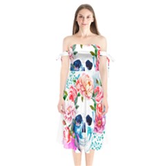 Day Of The Dead Skull Art Shoulder Tie Bardot Midi Dress by Salman4z