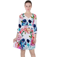 Day Of The Dead Skull Art Quarter Sleeve Ruffle Waist Dress by Salman4z