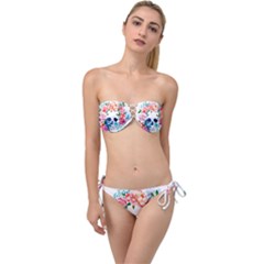 Day Of The Dead Skull Art Twist Bandeau Bikini Set by Salman4z