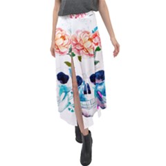 Day Of The Dead Skull Art Velour Split Maxi Skirt by Salman4z