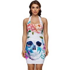 Day Of The Dead Skull Art Sleeveless Wide Square Neckline Ruched Bodycon Dress by Salman4z