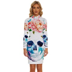 Day Of The Dead Skull Art Long Sleeve Shirt Collar Bodycon Dress by Salman4z