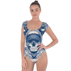 Skull Drawing Short Sleeve Leotard  by Salman4z