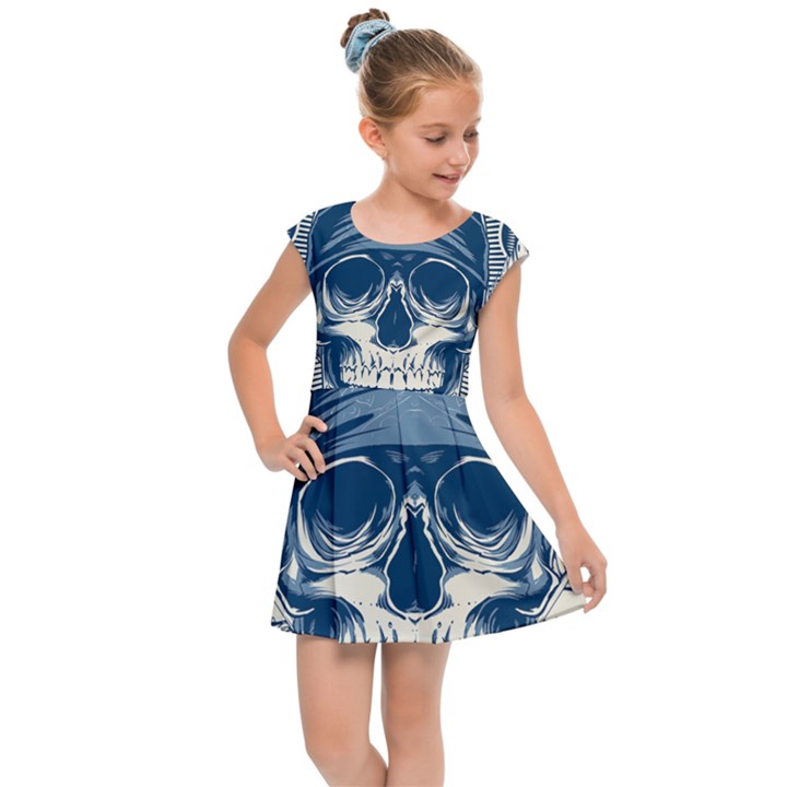 Skull Drawing Kids  Cap Sleeve Dress