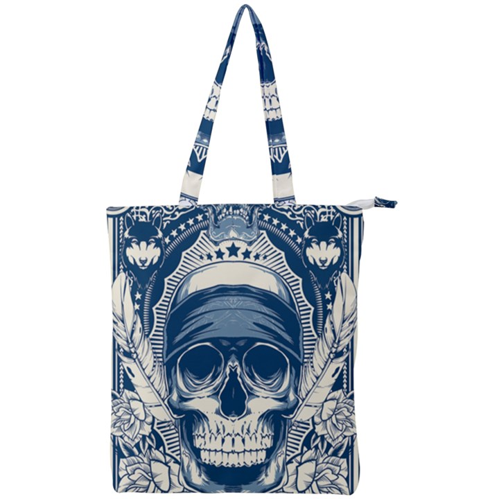 Skull Drawing Double Zip Up Tote Bag