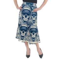 Skull Drawing Midi Mermaid Skirt