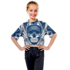 Skull Drawing Kids Mock Neck Tee