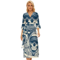 Skull Drawing Midsummer Wrap Dress